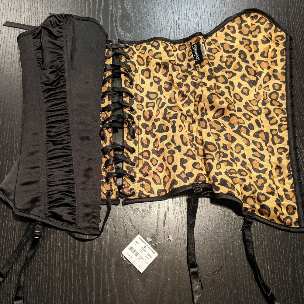 NEW XS/S 32 Frederick's Reversible Black And Leopard Bustier Corset